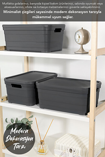 Meleni Home 3 Decorative Pyramid Storage Boxes with Lids - Closet Organizer 10.8 Liters Anthracite