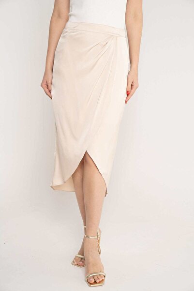 Nichii Solid Midi Skirt with Front Slit