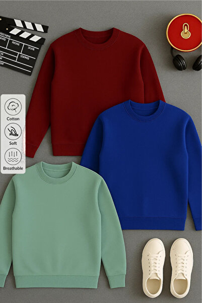 COMBİNE MİCHAİL Men's Long Sleeve Winter Loose 3-Piece Sweatshirt