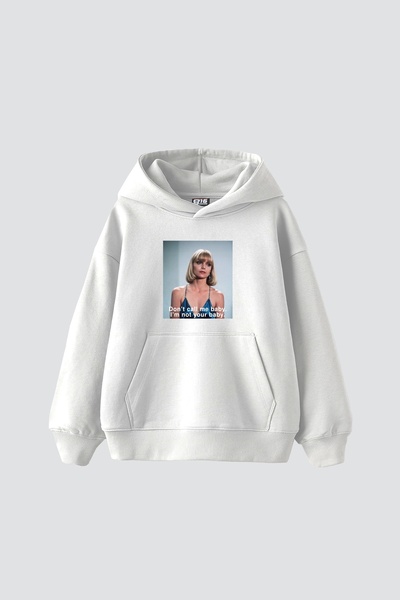 Sekizbiraltı هودي أبيض كبير الحجم مطبوع عليه عبارة 'لا تطلق علي اسمًا' للجنسين