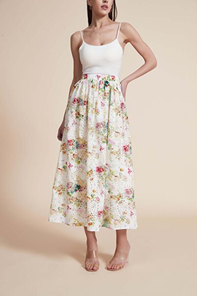Yola Embroidered Pleated Midi Skirt