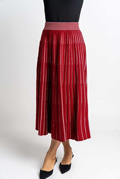 Nichii Striped Ruffled Midi Skirt
