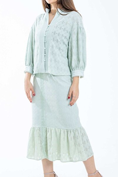 Nichii Embroidered Ruffled Midi Skirt