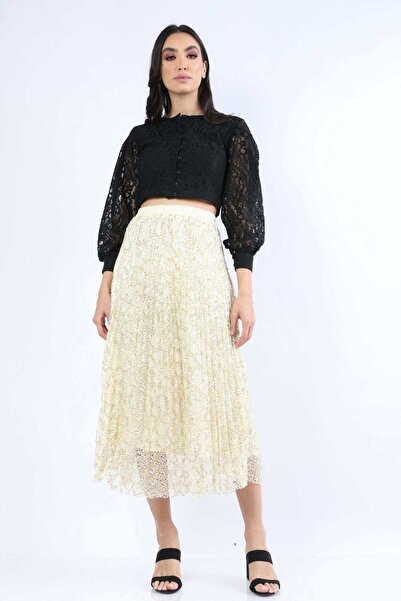 Nichii تنورة ميدي مطبوعة من الدانتيل