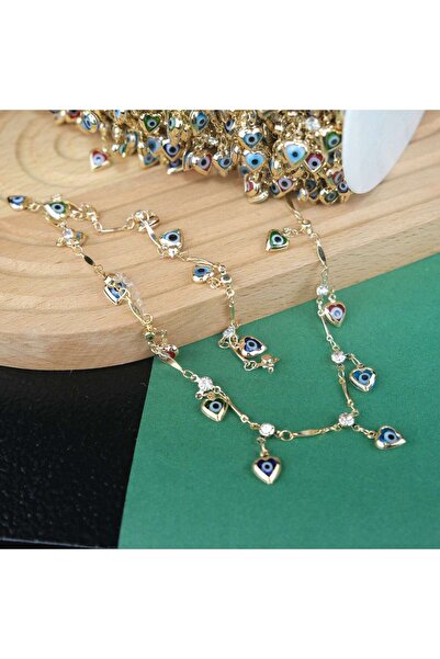 Prestij Boncuk Lanț din metal auriu, lanț cu mărgele colorate cu ochiul rău, ...