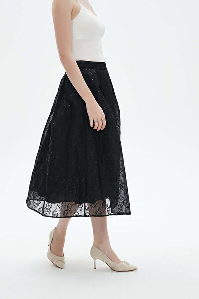 Nichii Printed Midi Skirt with Lace Details