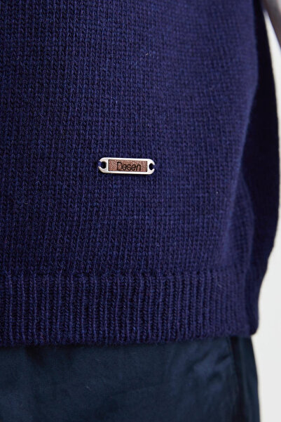 Desen Triko Men's V-Neck Thick Classic Wool Sweater Y.A Navy Blue