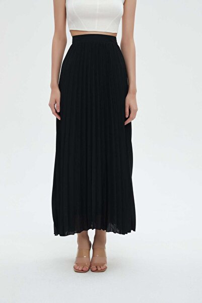 mica Solid Pleated Maxi Skirt