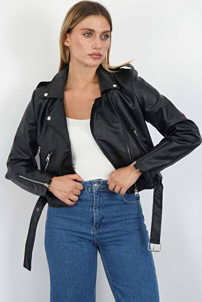 CİDDE Women's Faux Leather Jacket Coat