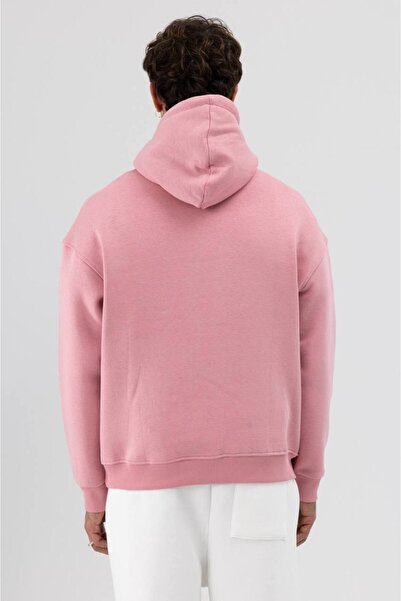 İLKCET MODA Απλό ροζ φούτερ με κουκούλα Unisex Oversize