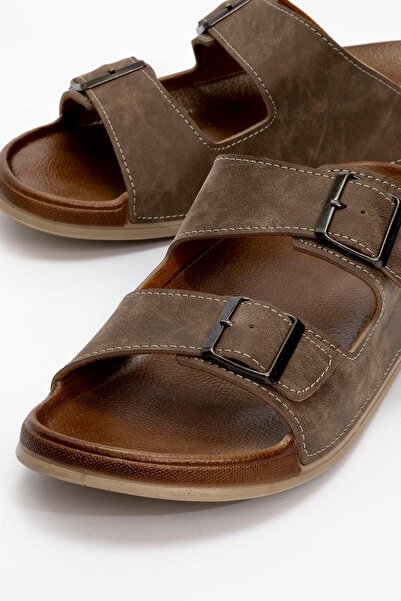 CCWAY AYAKKABI Erkek 2 Toka Kemerli Terlik VİZON