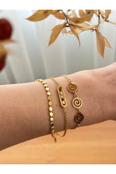 mibrillo مجموعة أساور فولاذية ثلاثية (أساور بثلاثة أحجار متحركة وسلسلة متدلية...