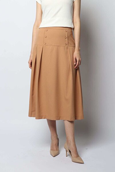 Nichii Solid Midi Skirt with Pleats