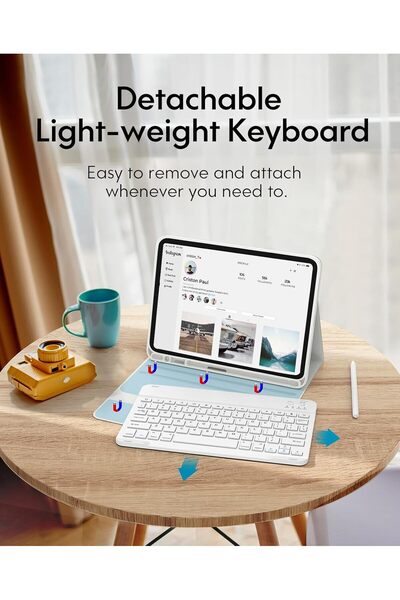 CHESONA iPad Air/Pro 11-inch Case with Detachable Wireless Keyboard, White