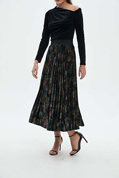 Nichii Printed Pleated Midi Skirt