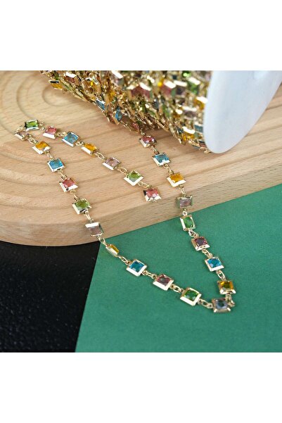 Prestij Boncuk Lanț din metal auriu, lanț pătrat cu mărgele de culori mixte, ...