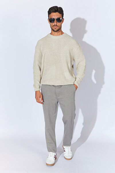 Manche Bisiklet Yaka Oversize Basic Kazak - Taş | MEW515256-01