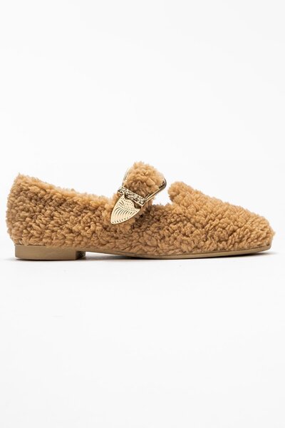CCWAY AYAKKABI Big Gold Buckle Indoor Ballet Flats Vi̇zon