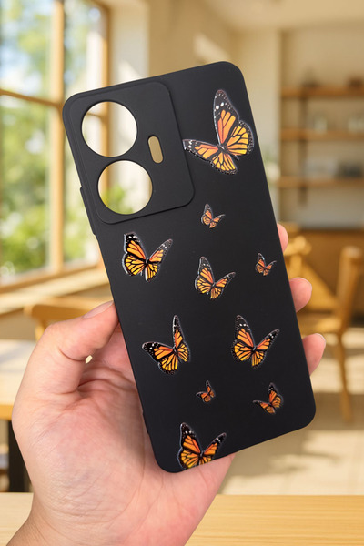 Vip Case Realme C55 Uyumlu Turuncu Kelebek Desenli Silikon Darbe Emici Klasik...