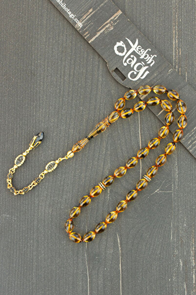 Tesbih Otağı Diamond Silver Tassel Barley Cut Fire Amber Prayer Beads – with Special Wooden Box