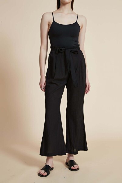 Yola بنطلون واسع الساق مضلع مع رباط على الخصر