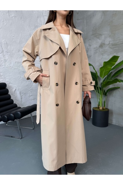 Elif Özbey Butik Camel Belted Maxi Trench