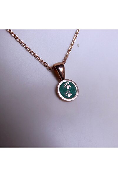 GIBYJEWEL 925 Ayar Gümüş Yeşil Mineli Rose Kaplama Patili Minimal Kolye