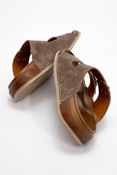 CCWAY AYAKKABI Erkek 2 Toka Kemerli Terlik VİZON