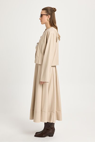 minaaise Stone Leather Front Tie Short Jacket Kimono 30023
