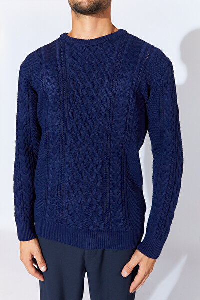 Manche Bisiklet Yaka ÖrgüLü Regular Fit Kazak - Lacivert | MEW515245-01