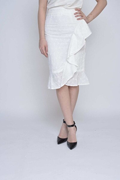 Nichii Embroidered Side-Panel Midi Skirt