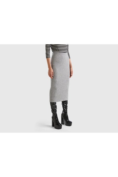 United Colors of Benetton Solid Ribbed Midi Skirt