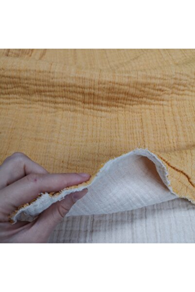 Kaf Kumaş Dört Katlı Bürümcük Pamuk Müslin Kumaş | İki Renkli: Hardal ve Natural