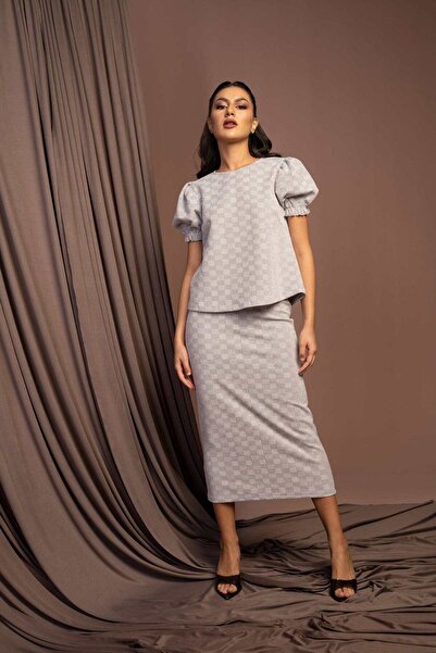 Nichii Checkered Midi Skirt