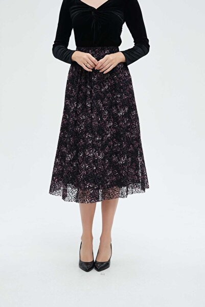 Nichii Floral Midi Skirt with Lace Details