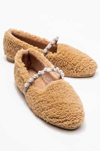 CCWAY AYAKKABI Pantofi de acasă pentru femei cu centură de perle VİZON