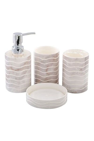 Generic مجموعة منظم حمام من 4 قطع - لون بيج/فضي، تصميم صغير 10 سم
