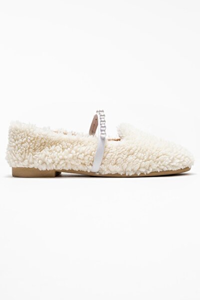 CCWAY AYAKKABI Women's Pearl Belted Home Slippers White