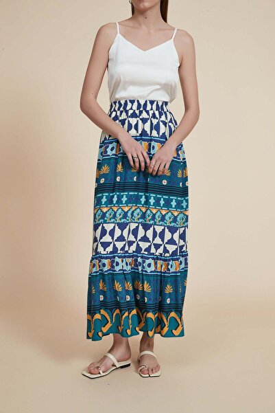 Yola تنورة ميدي مطوية بطبعة جرافيكية