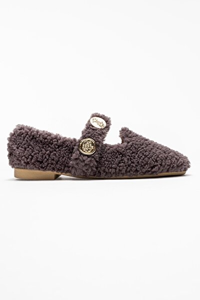 CCWAY AYAKKABI Women's Pearl Belted Home Slippers Gray