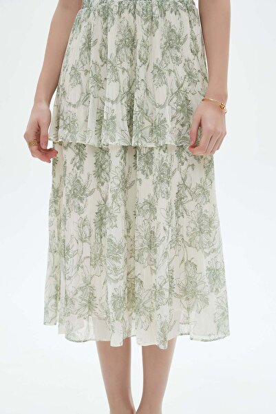 Nichii تنورة ميدي مزينة بكشكشة وطبقات زهرية