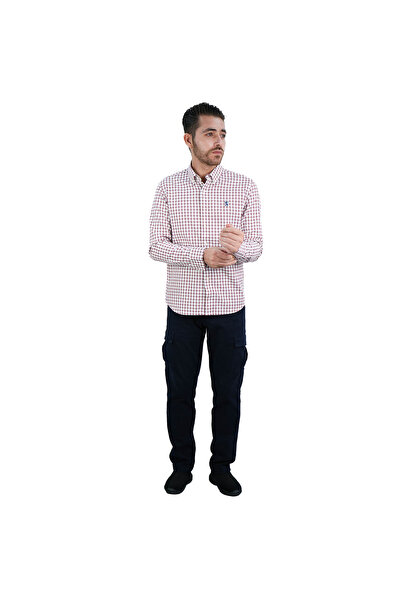 Giordano Men's Cotton Oxford Shirt - Small Lion Embroidery, Slim Fit, Full Button