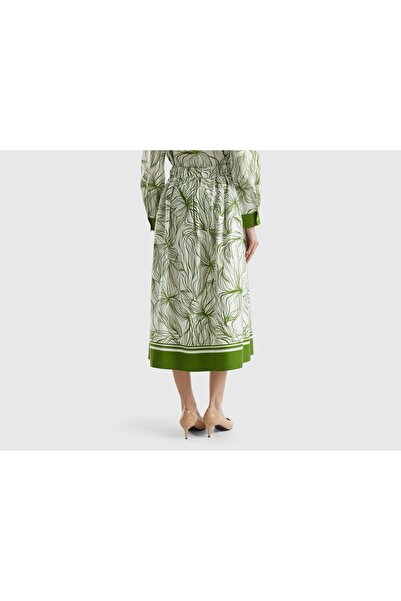 United Colors of Benetton تنورة ميدي مطبوعة بخصر مجمع