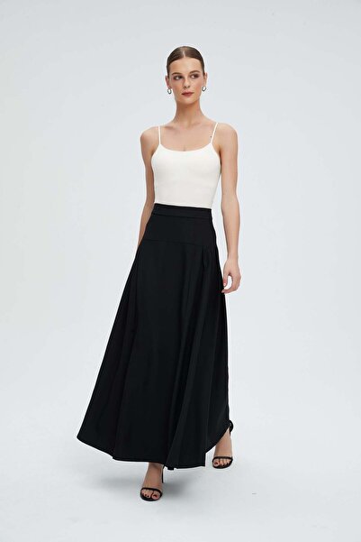 Nichii Solid Maxi Skirt with Side Pleats