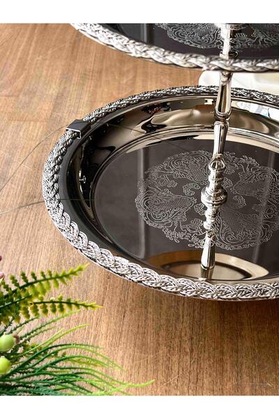 ROSSEV Rope Patterned 2-Tier Metal Serving and Presentation Stand – 26X26X26 cm