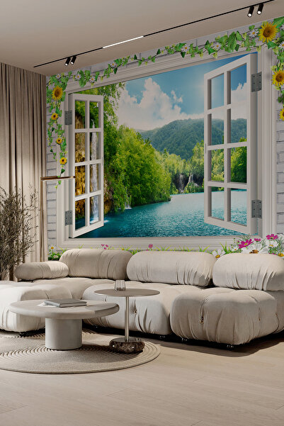 dreamwall Doğanın Penceresi – Şelale ve Göl Manzaralı Duvar Kağıdı