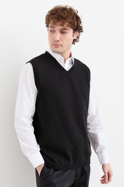 Desen Men's V-Neck Thick Classic Wool Sweater