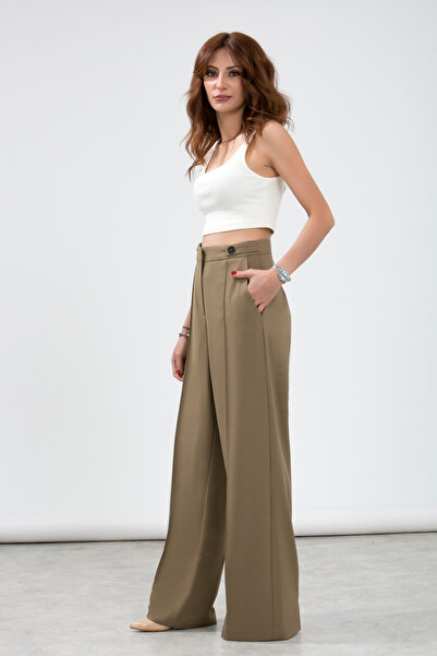 LA PANTE Comfortable Pants with Belt Epaulettes and Button Details, Ribbed Stitching on the Front