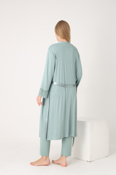 Miss Dünya Lissa Long Sleeve Maternity and Postpartum Pajama Set Suitable for Breastfeeding with Long Dressing Gown