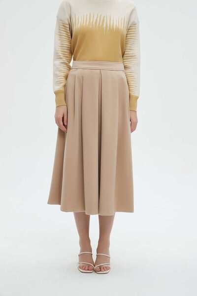 mica Solid Ruffled Midi Skirt